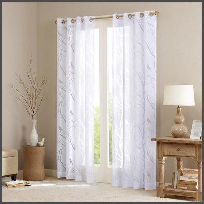 Grommet Top Sheer Bird on Branches Burnout Window Curtain(Only 1 Pc Panel)
