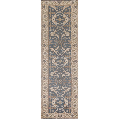 Blue Oushak Oriental Runner Rug 3x10