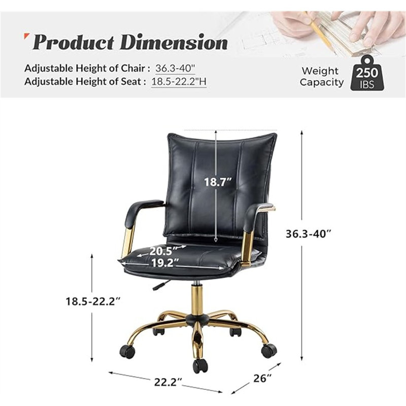 Fauteuil de bureau HULALA Home, Marine, Gold