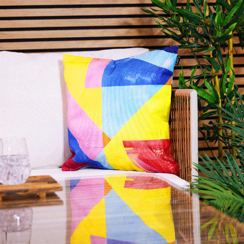 Bean Bag Bazaar Print Indoor-Outdoor Cushion, Pink/Blue/Red Striped