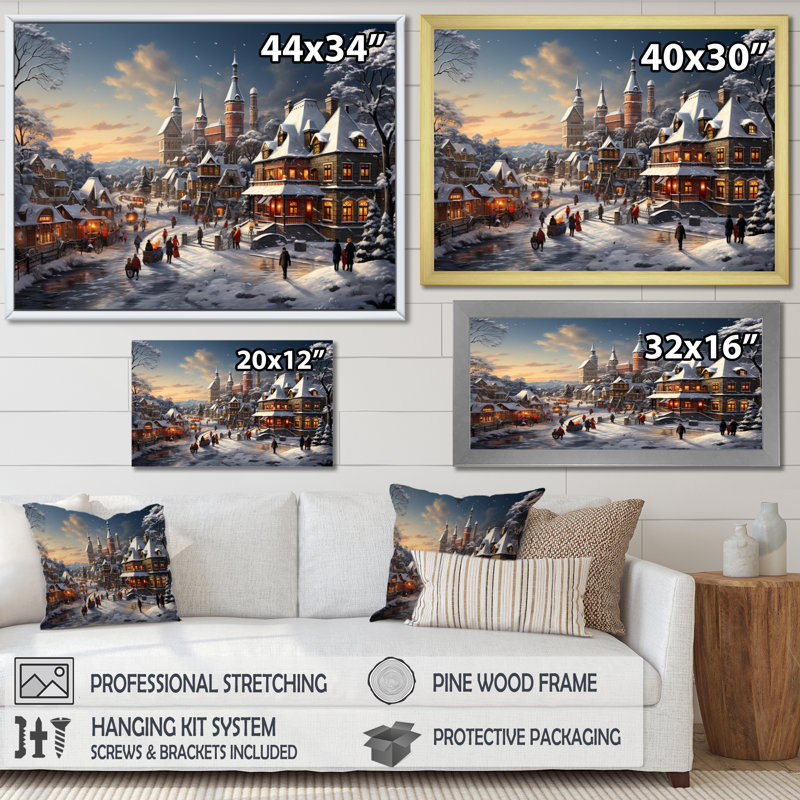 Winter Village Carnival VI - Architecture Wall Art Living Room, H 30 po x l 40 po, Cadre flottant doré