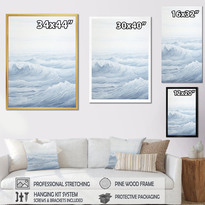 «White Grey Line Art Serene Seascapes II», reproduction, H 40 po x l 30 po x P 1,5 po, Cadre flottant noir