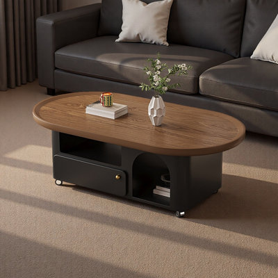 Movable Wooden Storage Coffee Table with Pulley