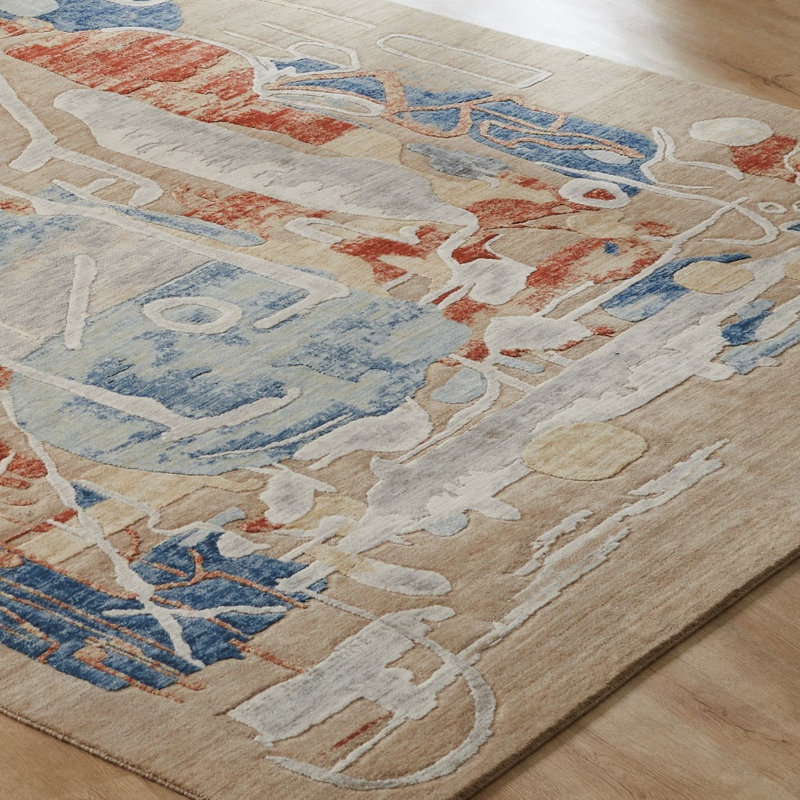 Tapis fait à la main en mélange de laine Studio Glyphs par Katie Merz, Rectangle 7 pi 6 po x 9 pi 6 po