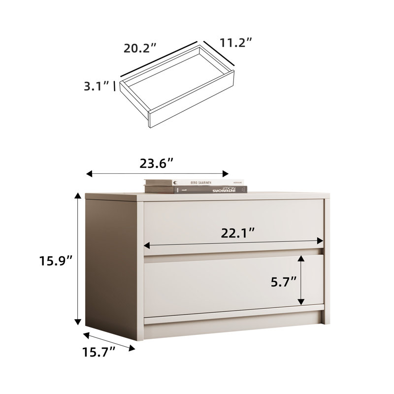 23.6in, Stackable 2 Drawer End Table,