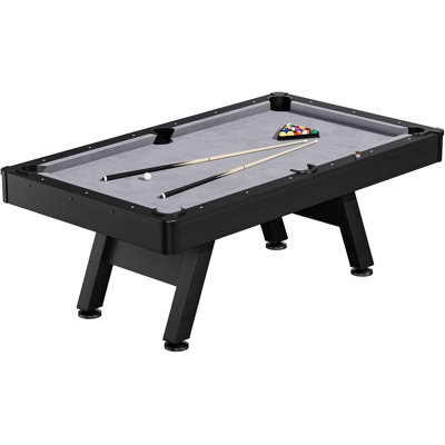 7-Ft Modern Billiard Pool Table, Black Wood Finish w/ 2 Cues, Balls, Rack, Chalk & Brush, for Home Game Room, Gray