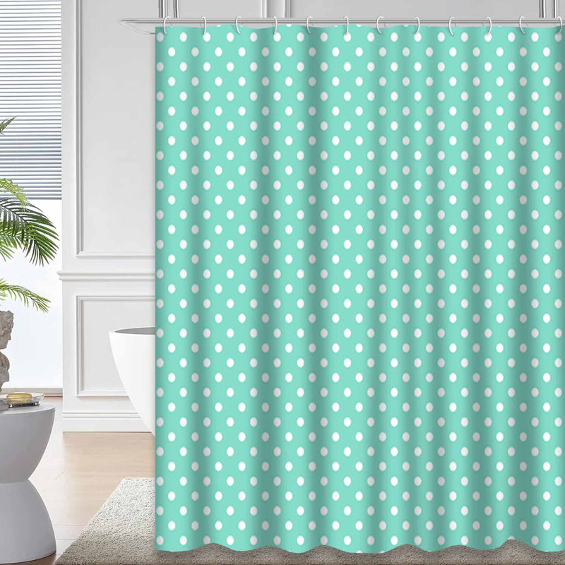 Rideau de douche Aqua à pois blancs, menthe, bleu, vert, 12 crochets, L 72 po x l 78 po