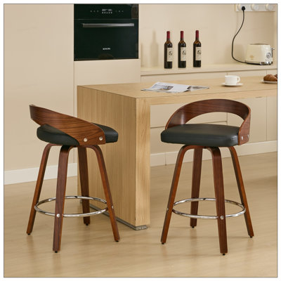 2PCS Swivel Cushion Seat Stools With Wood Back