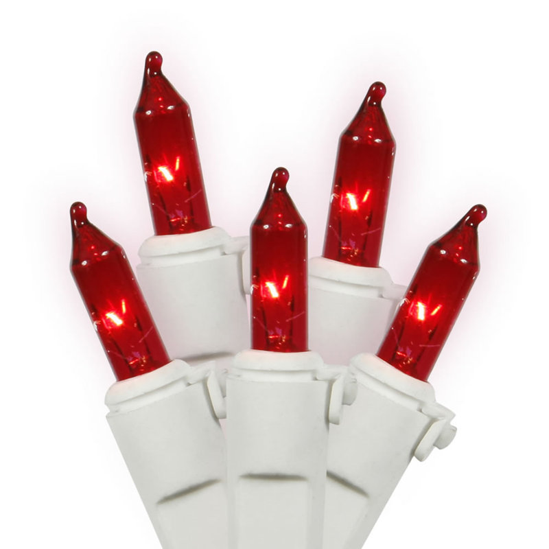 Christmas Mini Light Set 16' White Wire, Red