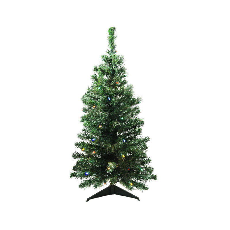 3' Green Pre-Lit Pine Artificial Christmas Tree with Multicolor LED Lights