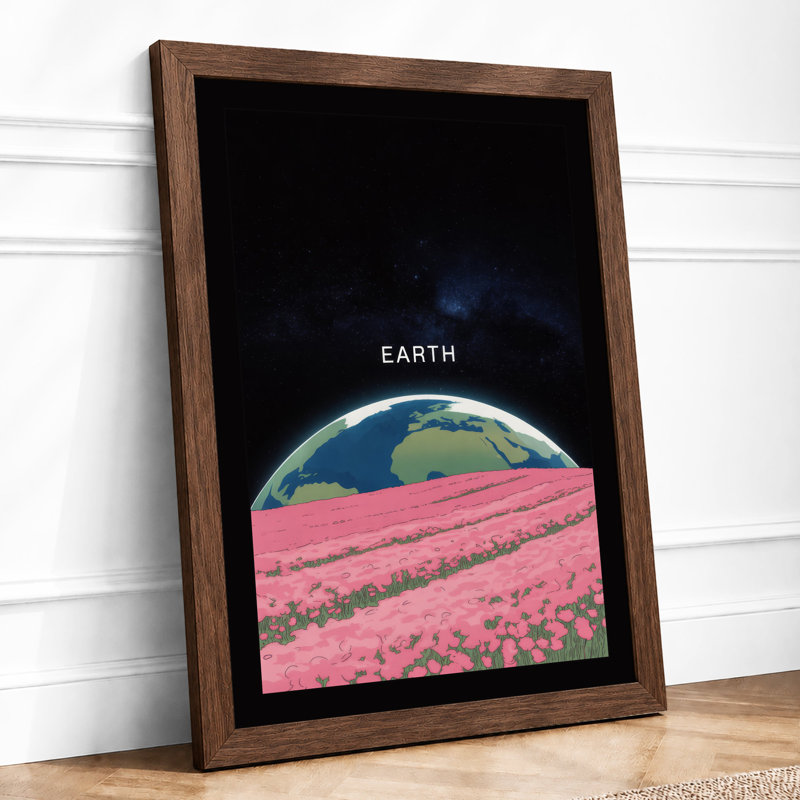 Earth in Dreamscape Surrealism - Framed Print, A3 - 42.0 x 29.7 cm, Walnut