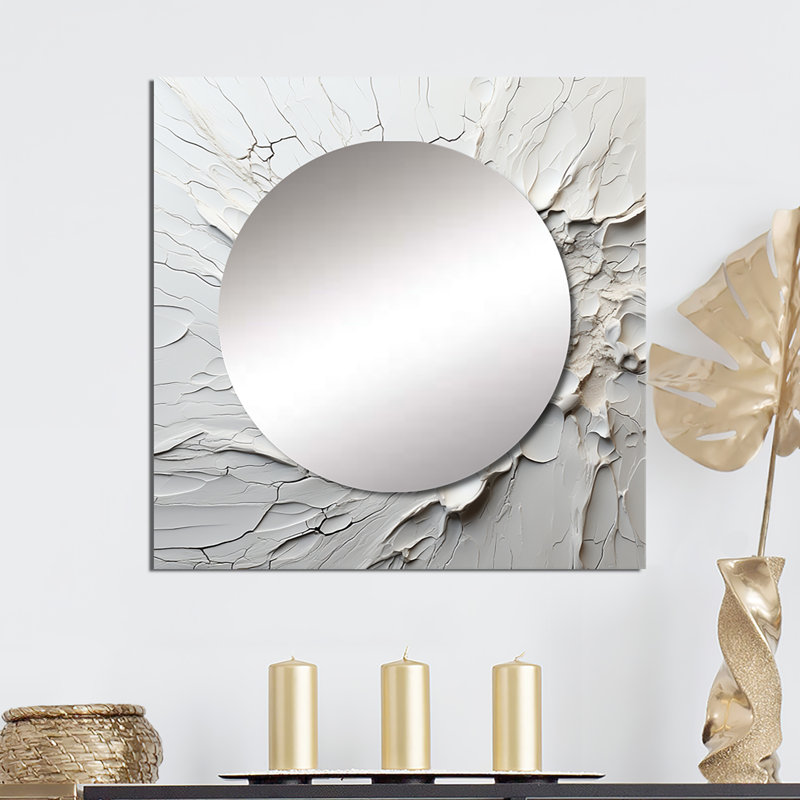 Art mural miroir de salon Jeny - Peinture abstraite crème et noire liquide III, 36 po x 36 po
