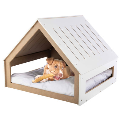 Intérieur - niche pour chien en bois avec coussin moelleux et bouches d'aération