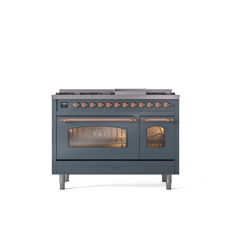 ILVE Nostalgie II Series 48 inch Dual Fuel Range with 8 Sealed Burners, Griddle (Glass Door), Liquid Propane