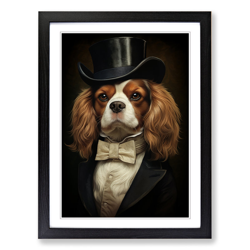 Cavalier King Charles Spaniel Tachisme - Single Picture Frame Print on Wood, Black , 34cm H x 25cm W x 2cm D