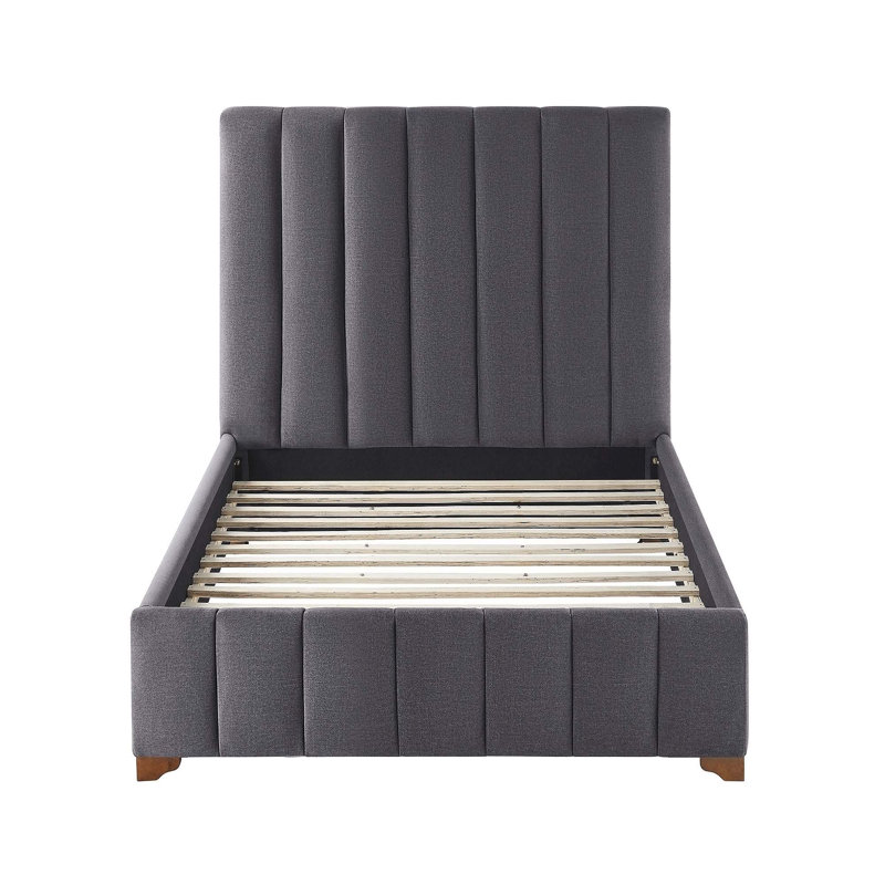 Base de lit plateforme moderne tapissier avec tête de lit, Complète, Gris foncé