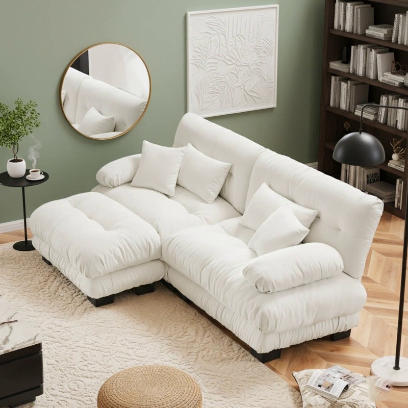 Canapé Cloud pour salon en tissu chenille avec coussins lombaires et coussins décoratifs, H 35,4 po x l 94,4 po x P 36 po, 2