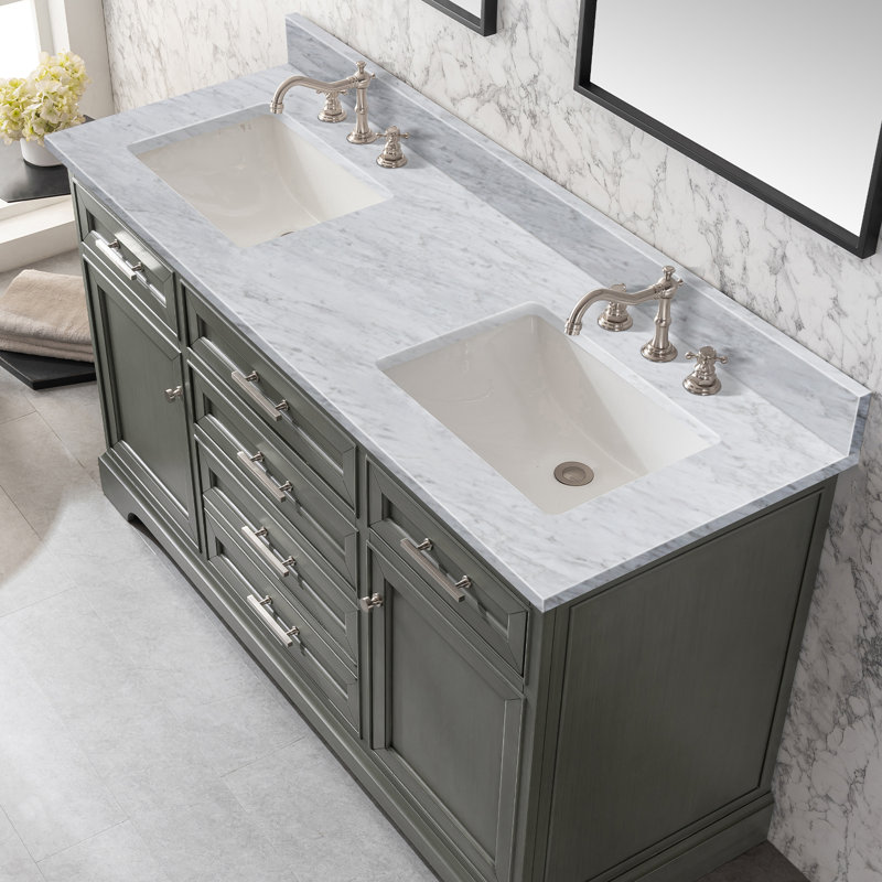 60'' Marble Double Bathroom Vanity Top with Sink