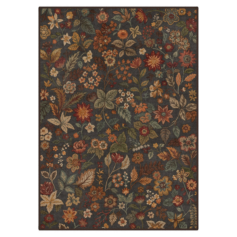 Ammons Veridia Floral Machine Washable Brown Indoor Area Rug with Non-Slip Backing, Rectangle 5' x 7'