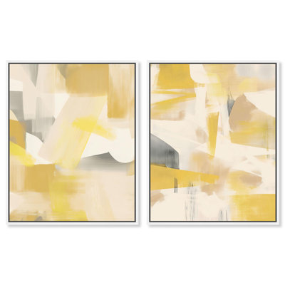 «Sunburst Abstract Duo», reproduction d'art sur toile par Art Remedy, cadre blanc, 24 x 30