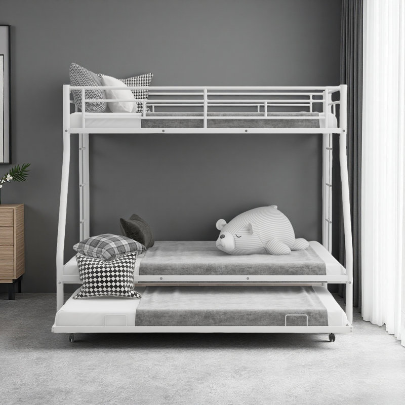 Comptche Kids Bunk Bed with Trundle, White, Twin over Twin