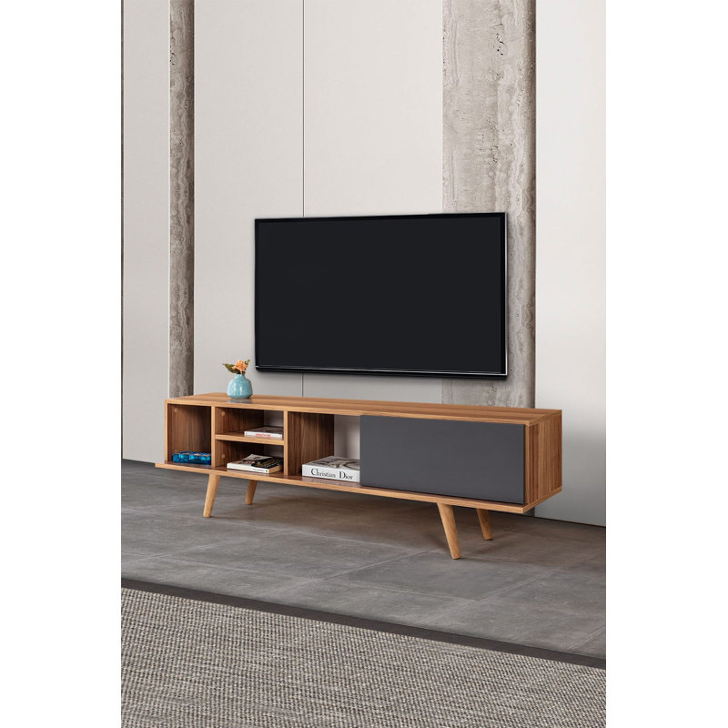 Meuble télé, 7.09" H x 62.99" W x 13.78" D, Walnut/Anthracite