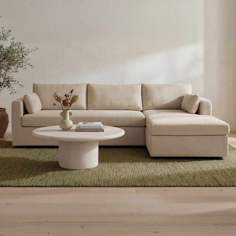 Burrow Sleeper Sectional With Storage Chaise Sand Right, Right Hand Facing, Beige Polyester