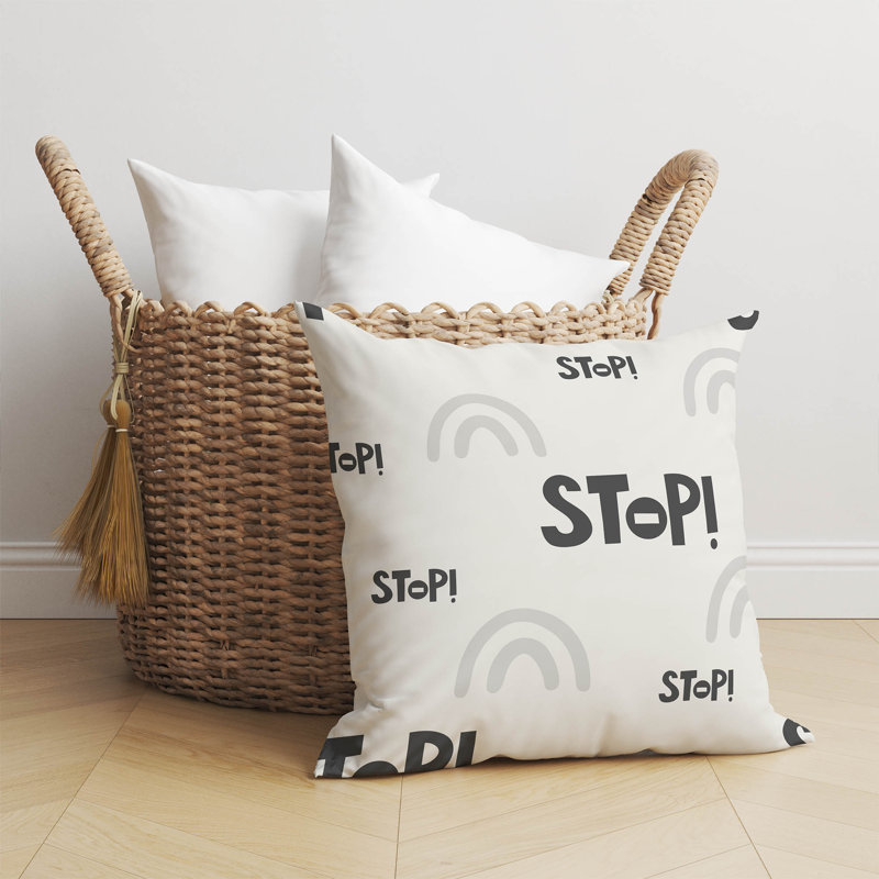 Coussin Stop, Ivoire/gris anthracite, H 18 po x l 18 po