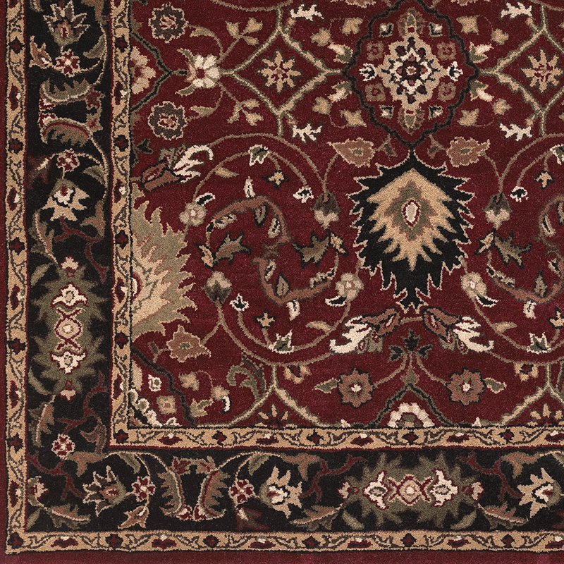 Graziani Oriental Hand-Tufted Wool Burgundy/Black Area Rug, Rectangle 4' x 6'