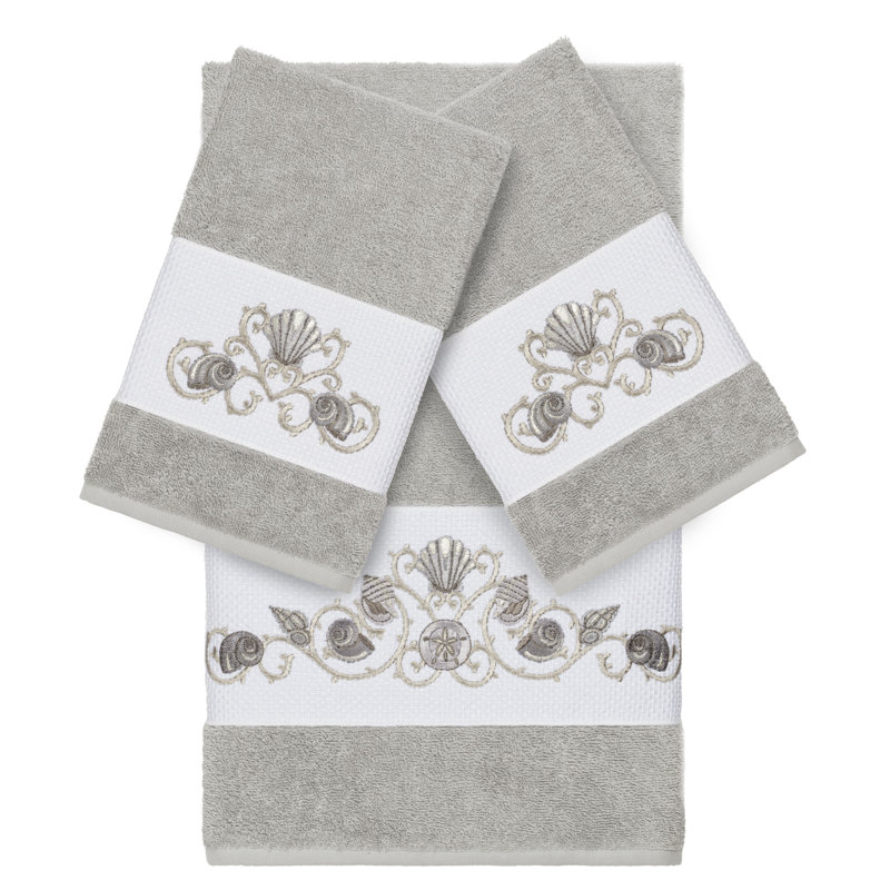 Bella Embellished Towel Set, Light Gray, 3 Piece Towel Set