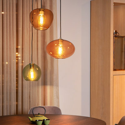  VetroMix  3 - Light Contemporary Vintage Cluster White Pendant Light with Colored Glass Shades