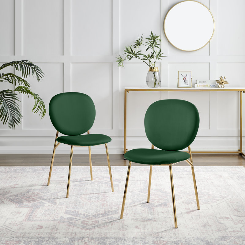 Evita Luxury Velvet and Metal Dining Chairs - Elegant Modern Mid Century Style, Green