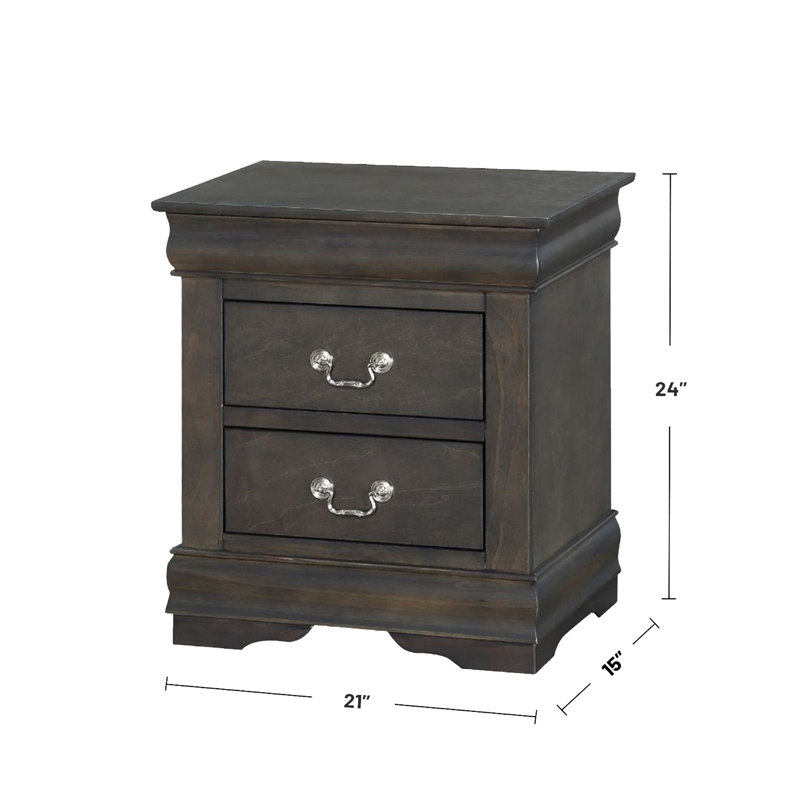 Table de chevet 2 en pin massif gris foncé - Transformez l'ambiance de votre chambre à coucher avec des poignées en métal