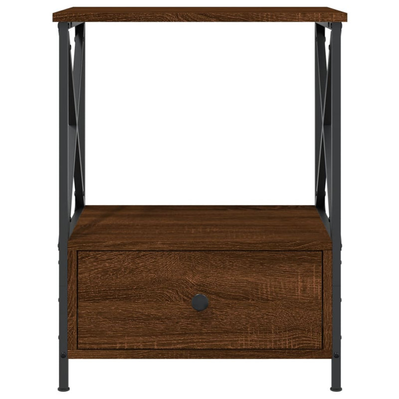Ardi 50 cm W Iron Bedside Table, Brown Oak