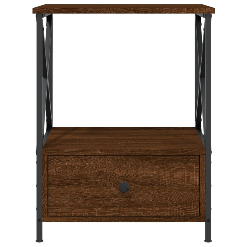 Ardi 50cm W Iron Bedside Table, Brown Oak