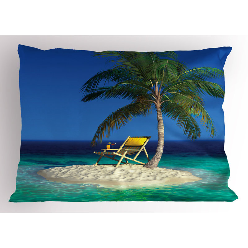 Ambesonne Tropic Pillow Sham 2 Pack Chair Under a Palm Tree Green Blue Yellow, 26'' W X 20'' H