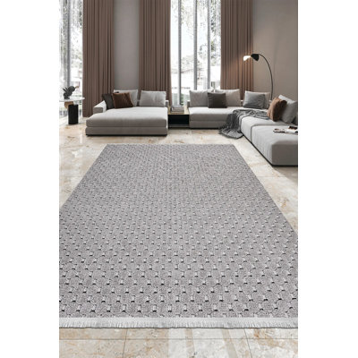 Tapis moderne en polyester beige Riko résistant aux taches et facile à nettoyer