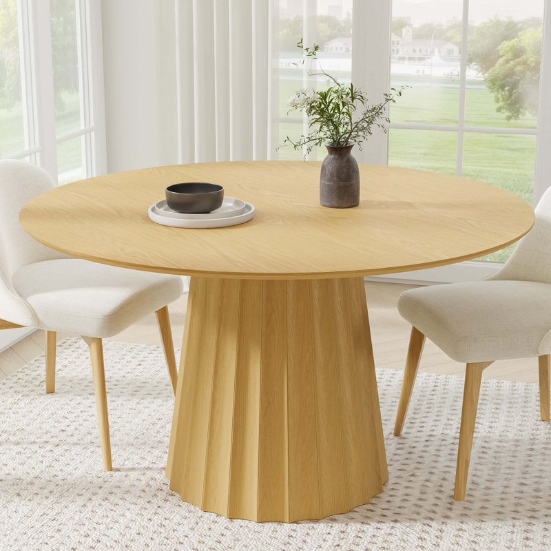 Solid Wood Dining Table Round Pedestal Kitchen Table, Oak, 30”H x 52”L x 52”W