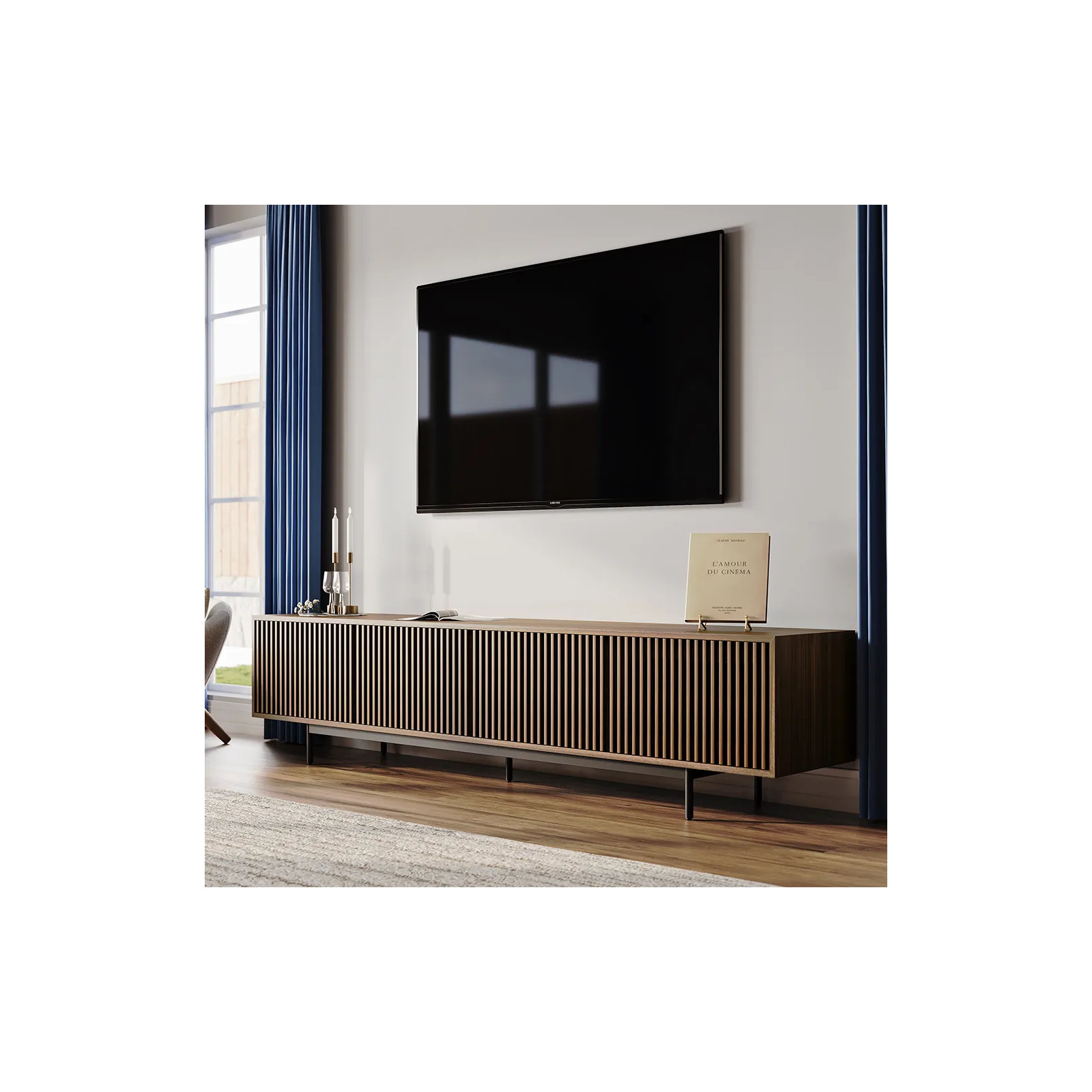 Daila Media Console, 21.26" H x 95" W x 18.89" D, Walnut