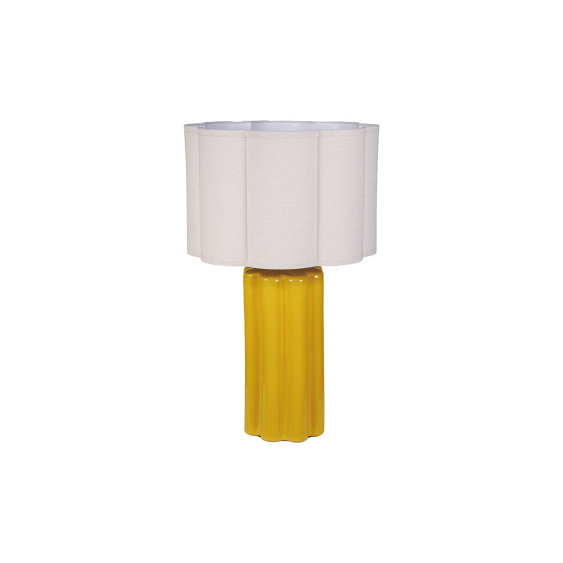 Stoneware Fluted Table Lamp With Scalloped Linen Shade