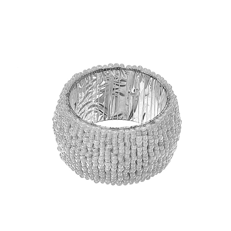 Rond de serviette perlé en vrac blanc - ensemble de 6