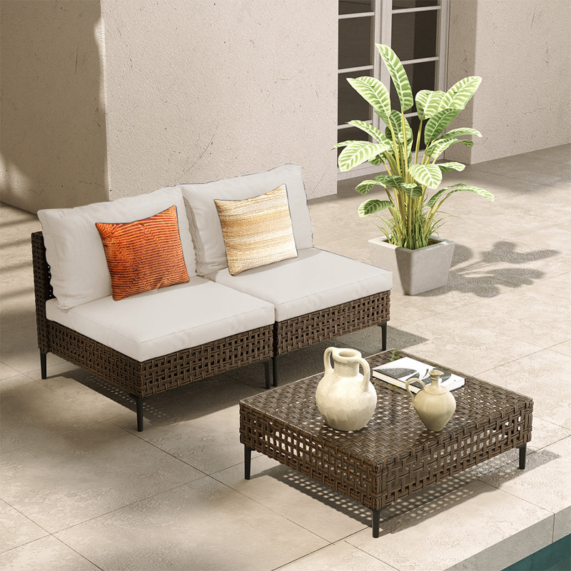Canapé sans accoudoirs * 2 et table basse, Brown