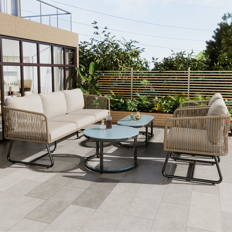 Outdoor Lounge Set With 8cm Thick Cushions & Weather-resistant Frame