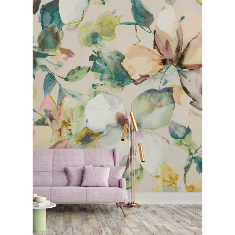 Florian Teal Wall Mural, Blue