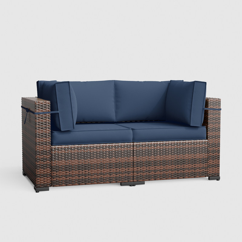 Ensemble de conversation d'extérieur pour deux personnes avec coussins, Bleu marine