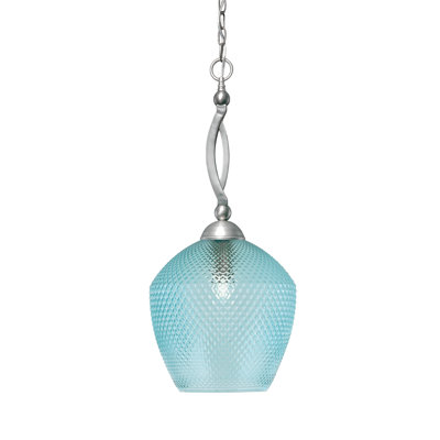 Luminaire suspendu à chaîne Sherwood illustré en nickel brossé avec verre texturé turquoise de 12 po