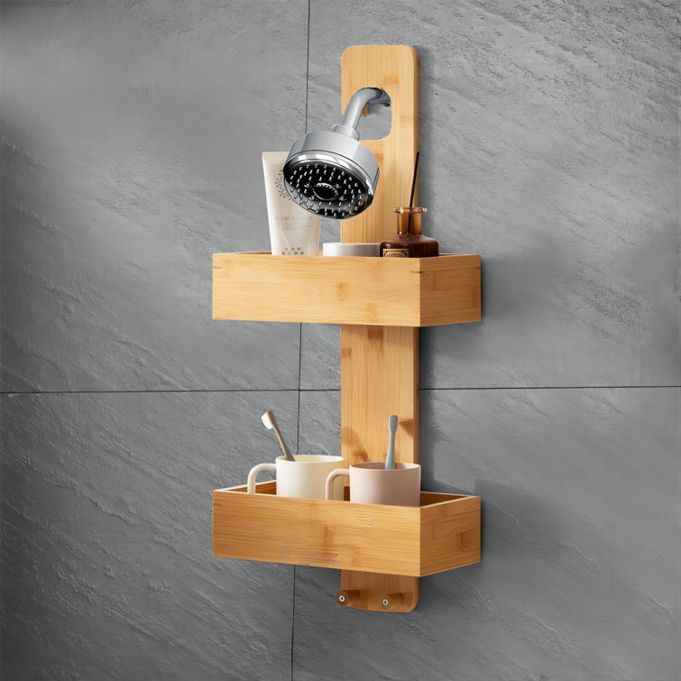 Johnika Suction Bamboo Shower Shelf Rebrilliant