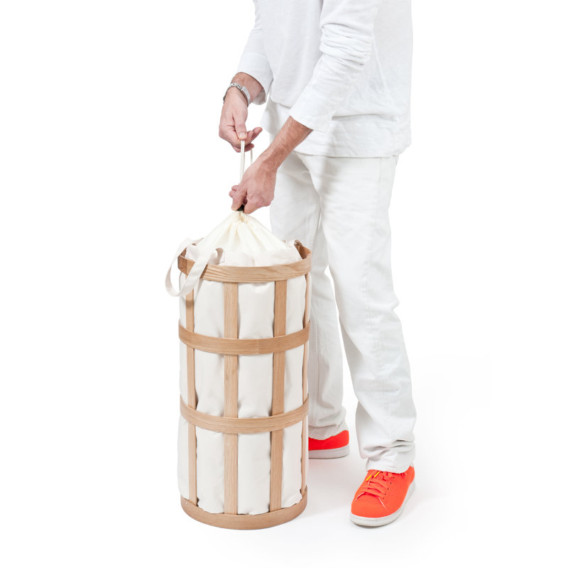 Belinda Wood Laundry Basket with Handles, Soft White, Oak