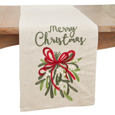 Whimsical Merry Christmas Ribbon Table Runner