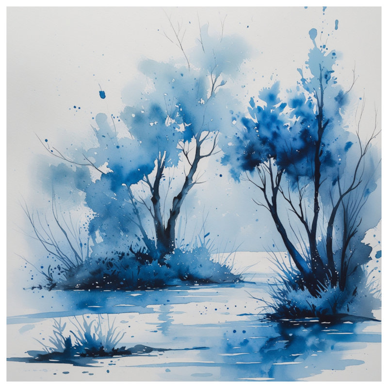 Couvertures aquarelles bleues, L 50 po x H 60 po